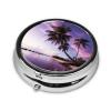 Round Metal Pill Organizer with Coconut Tree Print, 3 Compartments, Purple view 2