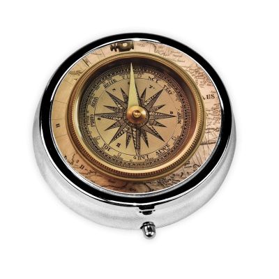 Law of the Compass Navigation Print Round Metal Pill Case, 3 Compartments