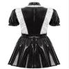 MSemis 3-Piece Women's French Maid Patent Leather Costume Set, Black view 4