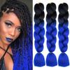 Jumbo Synthetic Kanekalon Braiding Hair Extensions, DIY Twist Crochet Braids, Ombre 2-Tone, 3 Pieces, 24 in, B21 Black to Blue view 1