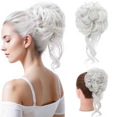 S-noilite Messy Bun Hairpiece with Elastic Band, Wavy Curly Hair Extension, Light Auburn, 46 g