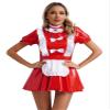 TiaoBug Women's Maid Costume Wetlook Lingerie Set, Patent-Look Mini Dress with Satin Apron, Red, M view 1