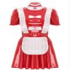 TiaoBug Women's Maid Costume Wetlook Lingerie Set, Patent-Look Mini Dress with Satin Apron, Red, M view 4