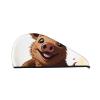 Jumping Boar Print Coral Velvet Hair Drying Towel Wrap with Button view 1