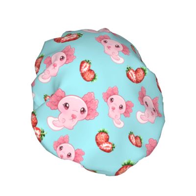 Strawberry Axolotl Shower Cap for Women