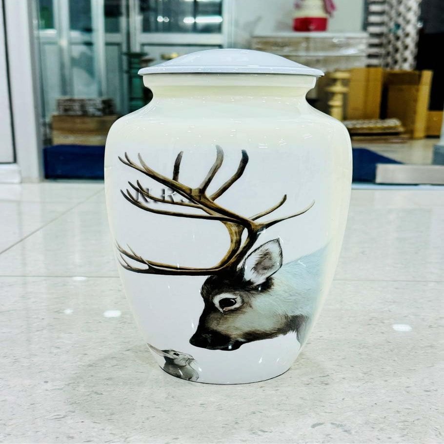 Handmade Urn for Human Ashes with Swamp Deer Print