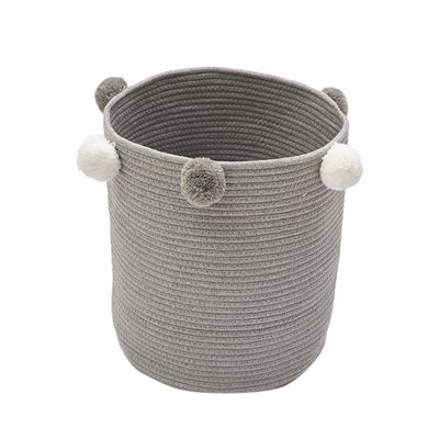 Round Light Gray Cotton Rope Laundry Basket, Large Capacity