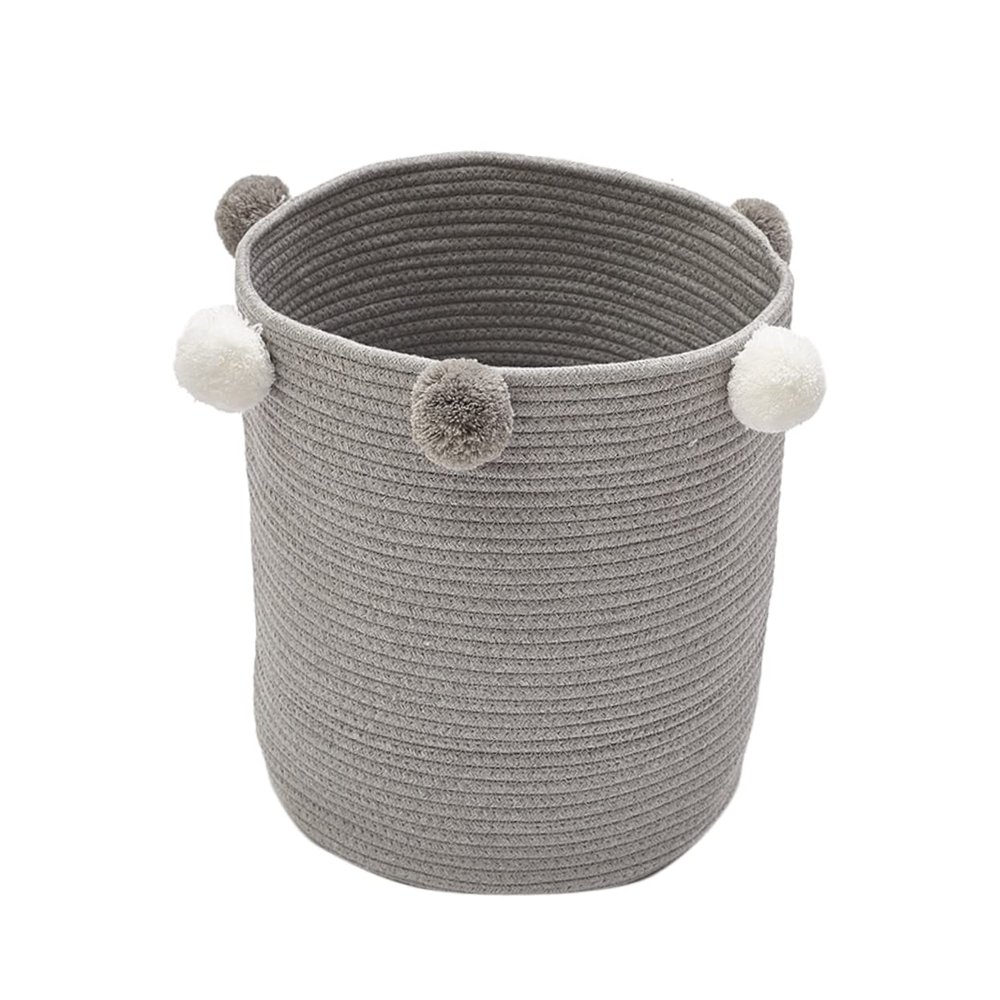 Round Light Gray Cotton Rope Laundry Basket, Large Capacity