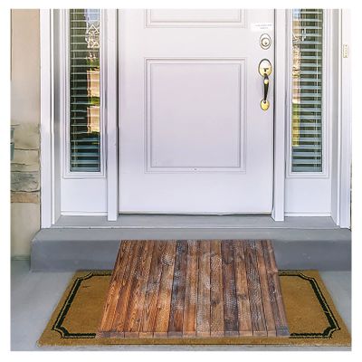 TILEZE Door Threshold and Curb Ramp, Brown Wooden Outdoor Step Ramp, 3.9/7/8.2/9.8 in High, Non-Slip Surface