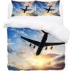 3-Piece Queen Duvet Cover Set, Breathable Tencel Bedding with 2 Pillowcases, Wrinkle-Resistant, Airplane at Sunset view 2