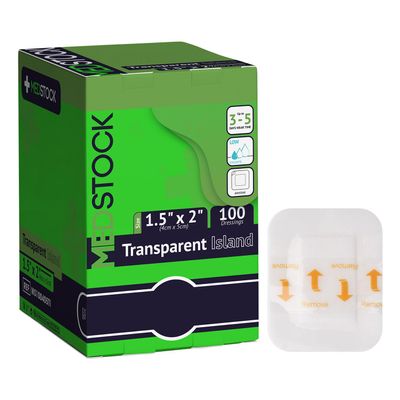 MEDSTOCK Transparent Island Dressing, 3.8 x 5.1 cm (100 Count), Waterproof, Highly Breathable