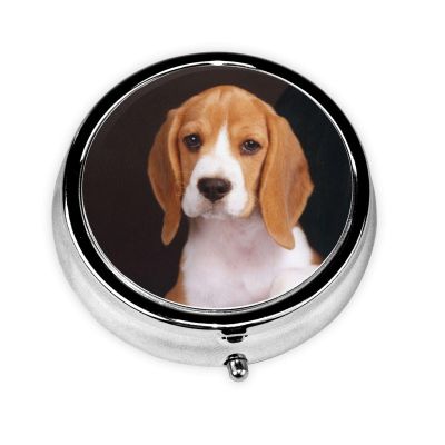 LAMAME Ovely Mini Pill Case for Pets, Beagle Design, Round, Portable Storage Box