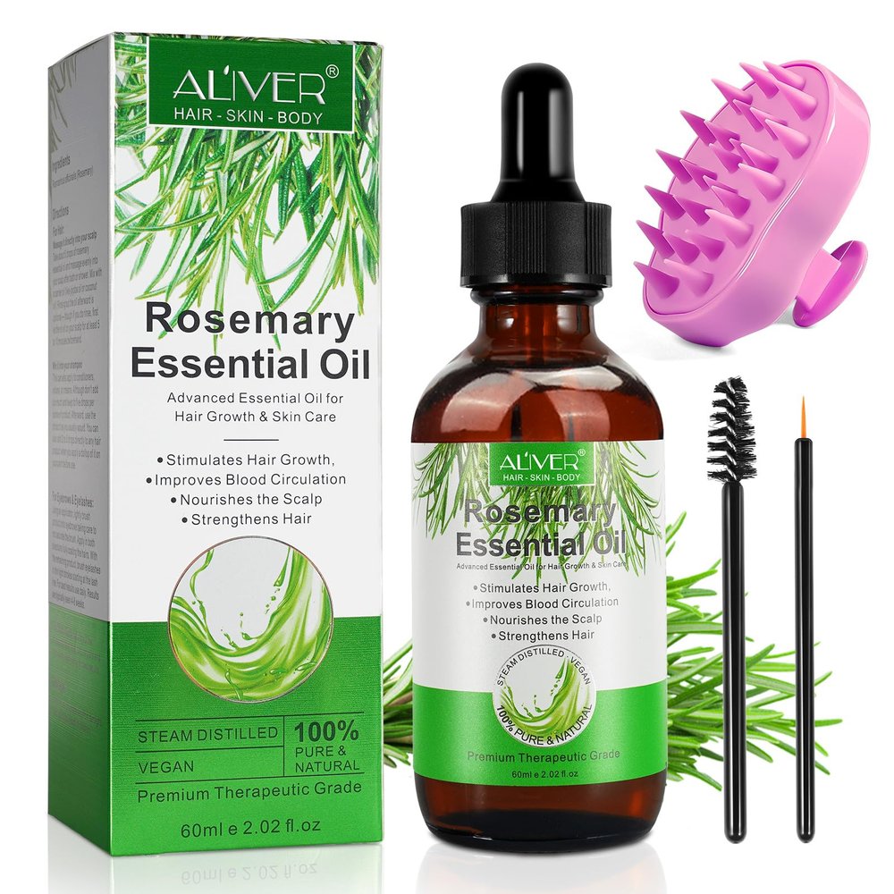 Rosemary Oil for Hair Growth, 60 mL, with Silicone Scalp Massager