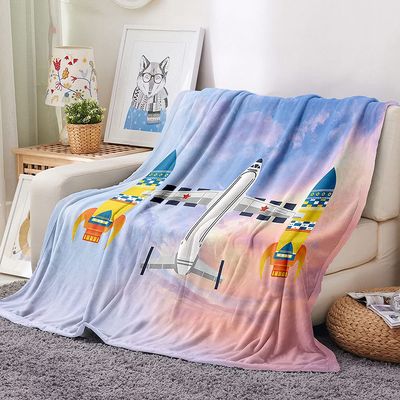 EHOMERY Cozy Throw Blanket, Airplane Landscape, Blue, 130 x 100 cm