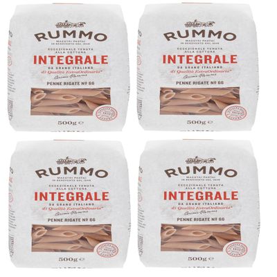 4-Pack Rummo Integrale Penne Rigate No. 66 Whole Wheat Pasta, 500 g