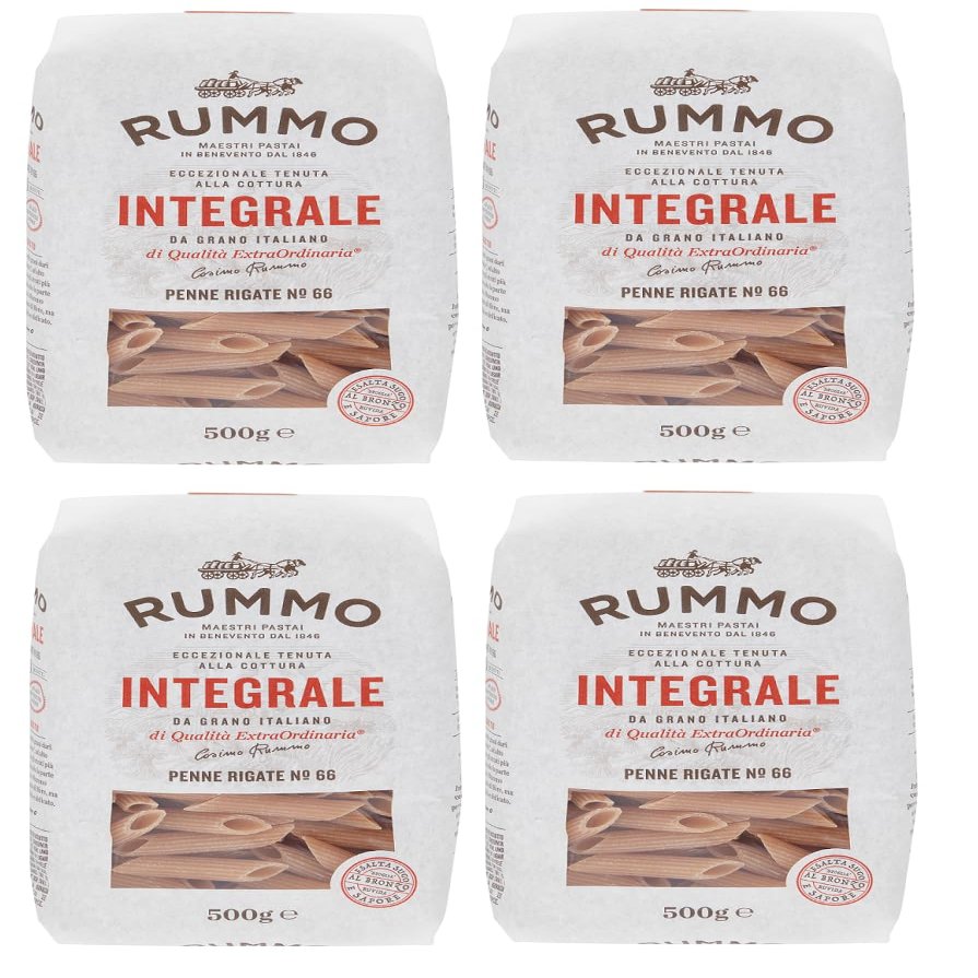 4-Pack Rummo Integrale Penne Rigate No. 66 Whole Wheat Pasta, 500 g
