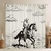 feelingyou Cowboy Cowgirl Wild Horse Desert Cactus Sketch Window Curtains, Western Rustic Retro, XXL view 1