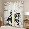 feelingyou Cowboy Cowgirl Wild Horse Desert Cactus Sketch Window Curtains, Western Rustic Retro, XXL view 2