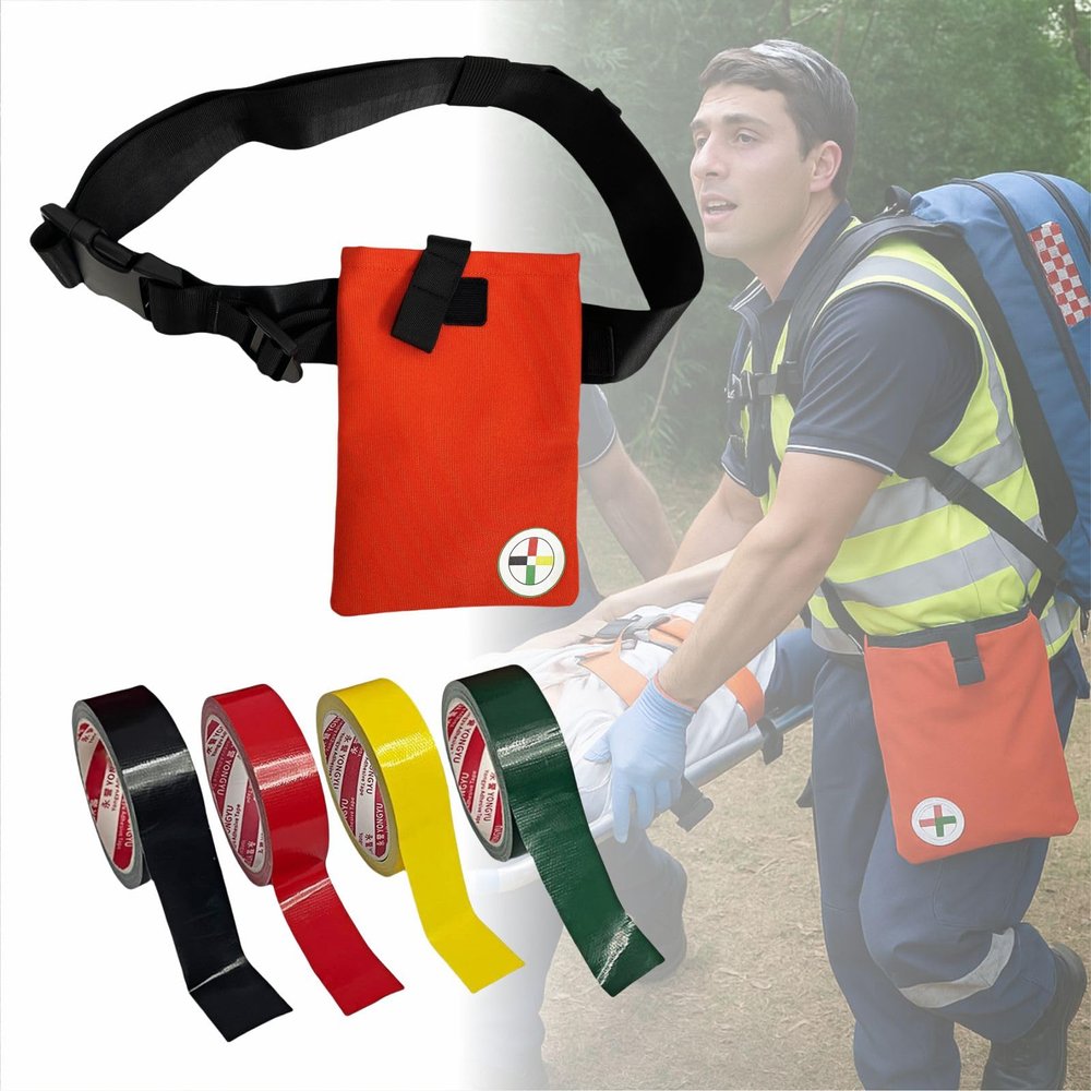 Triage Tape & Belt Pouch Kits, Outdoor First Aid Supplies (Black: Deceased, Red: Immediate, Yellow: Delayed, Green: Minor)