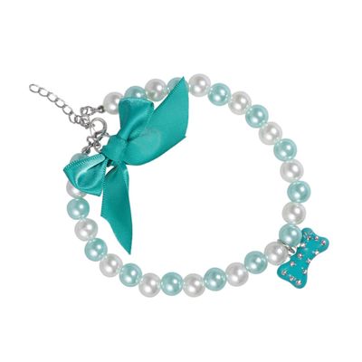 Housoutil Pet Necklace with Bow and Bone Bead Pendant