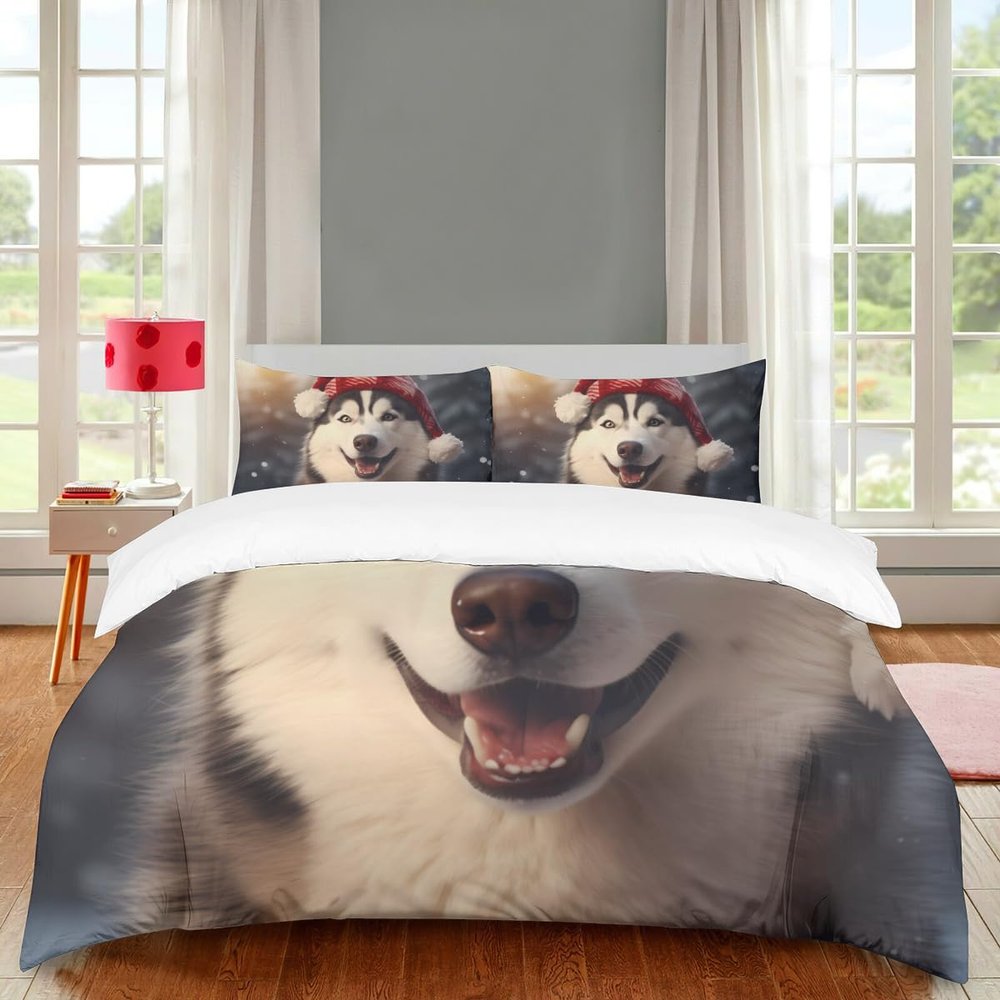 Siberian Husky 3-Piece Bedding Set, Queen, 228 x 228 cm