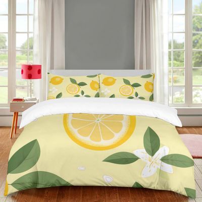 Yellow Lemon 3-Piece Bedding Set for Double Beds, Various Sizes, Queen Size, 228