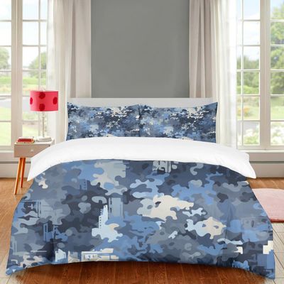 3-Piece Blue-White Camo Queen Duvet Cover Set, 228 x 228 cm