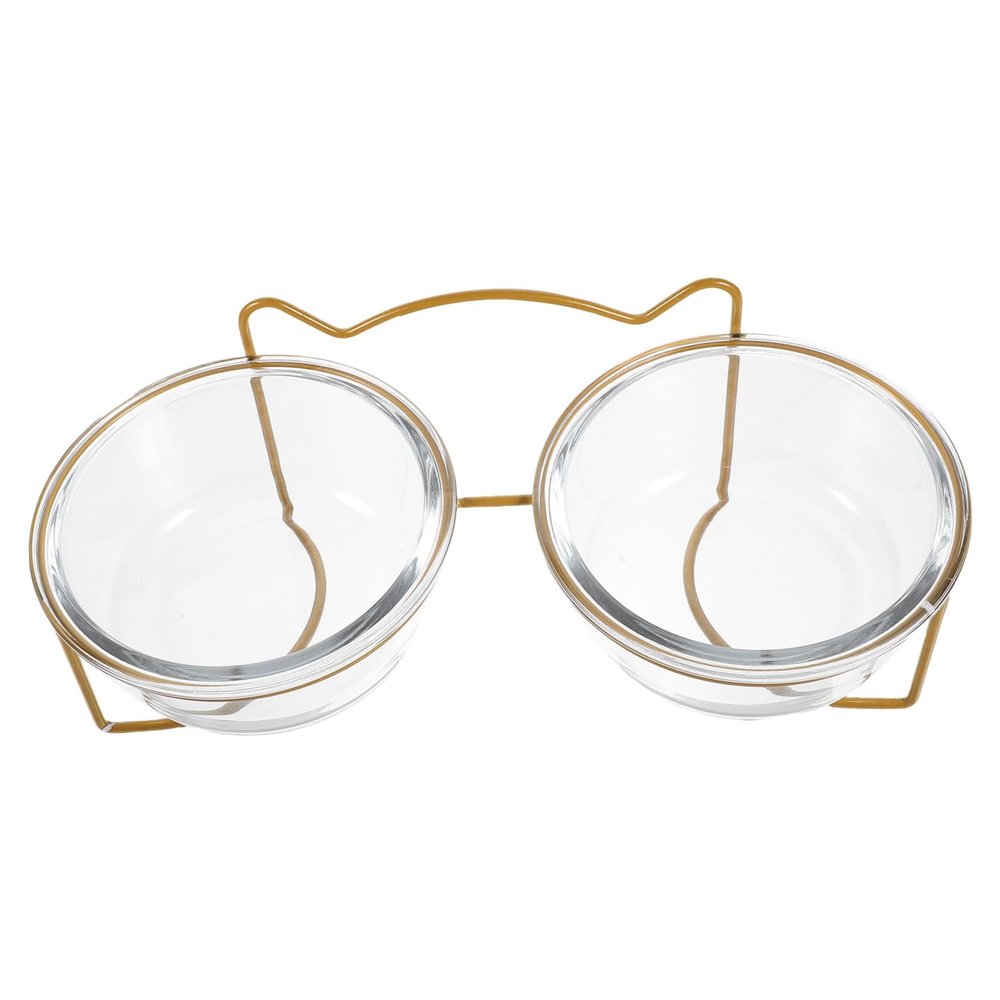 FOMIYES Elevated Cat Food Bowl with Stand, Glass and Metal, Angled Double-Bowl Design