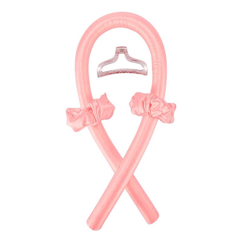 Heatless Curling Rod Headband, Silk Hair Curler with Clip, Flamingo