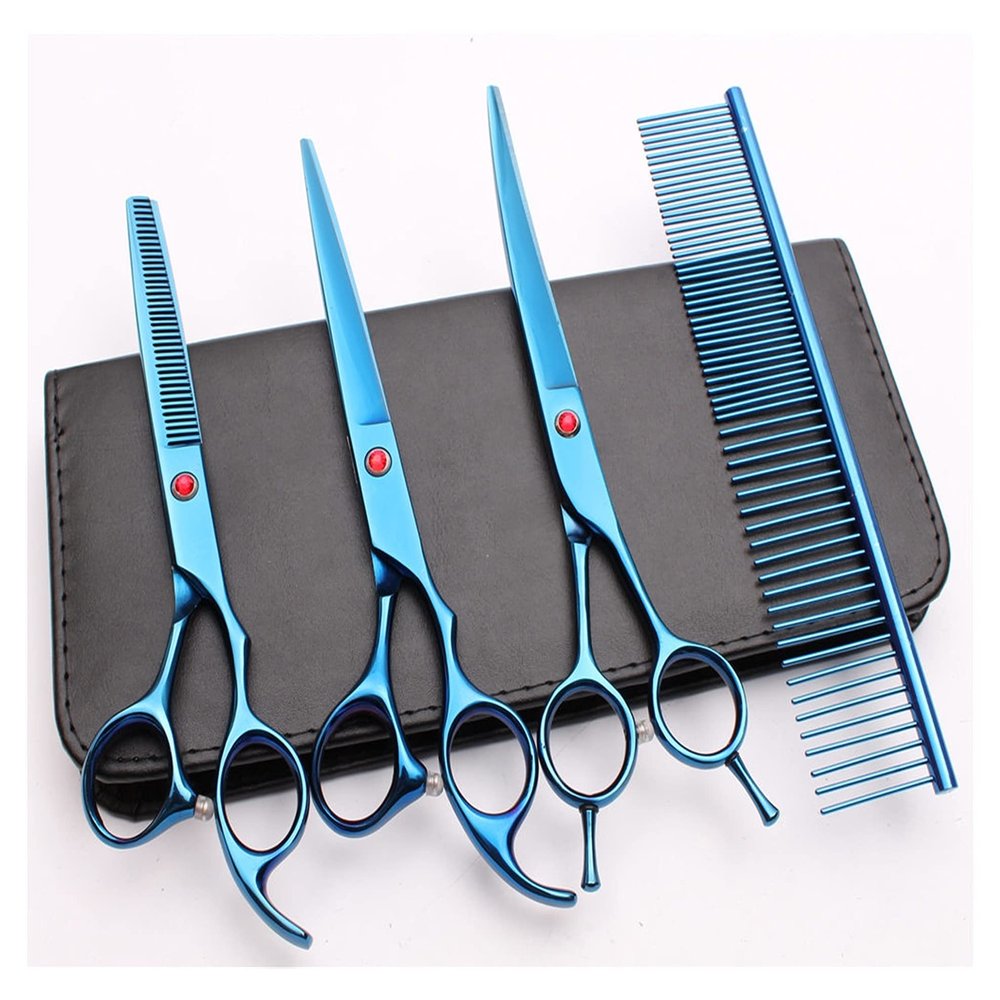 RWRAPS 7-Inch Professional Pet Grooming Scissors Set, Blue (Yellow)