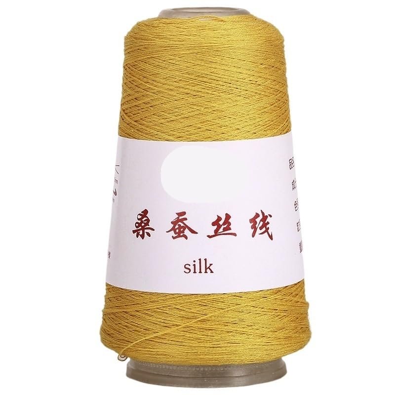100 g Pure Mulberry Silk Thread, Fine Hand-Knitting and Crochet Thread, Ginger Yellow