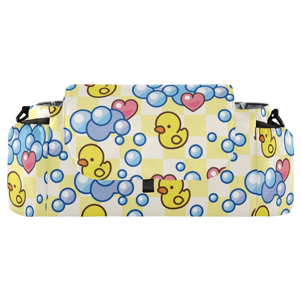 GuoChe Stroller Organizer Bag with Cup Holders, Yellow Duck Pink Hearts Bubbles