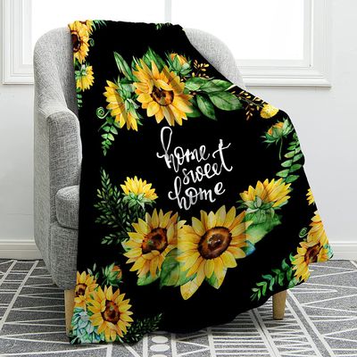 Sunflower Flannel Blanket, Soft Plush Throw, 27 x 39 in / 70 x 100 cm