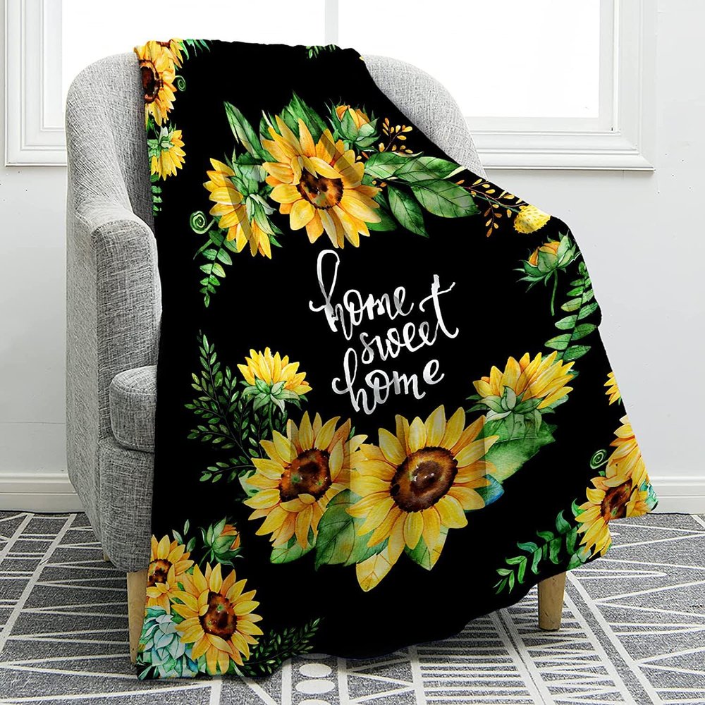 Sunflower Flannel Blanket, Soft Plush Throw, 27 x 39 in / 70 x 100 cm