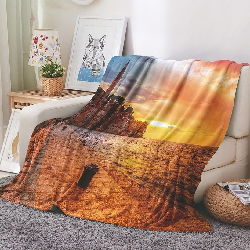 EHOMERY New York Soft Throw Blanket, Orange, 240 x 180 cm