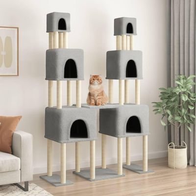LAPOOH Cat Tree with Sisal Scratching Posts, Light Gray, 199 cm