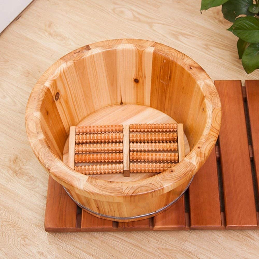 Natural Wood Foot Bath Tub with Cover, A-39, 26 × 22 cm