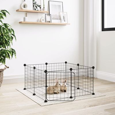 Pet Cage with Door, 8 Panels, Black, 35 x 35 cm, Steel