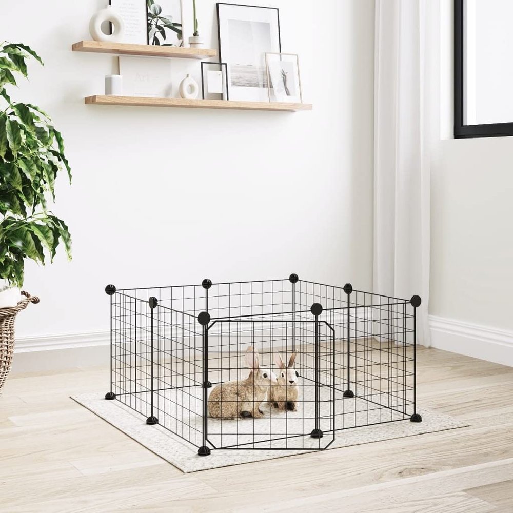 Pet Cage with Door, 8 Panels, Black, 35 x 35 cm, Steel