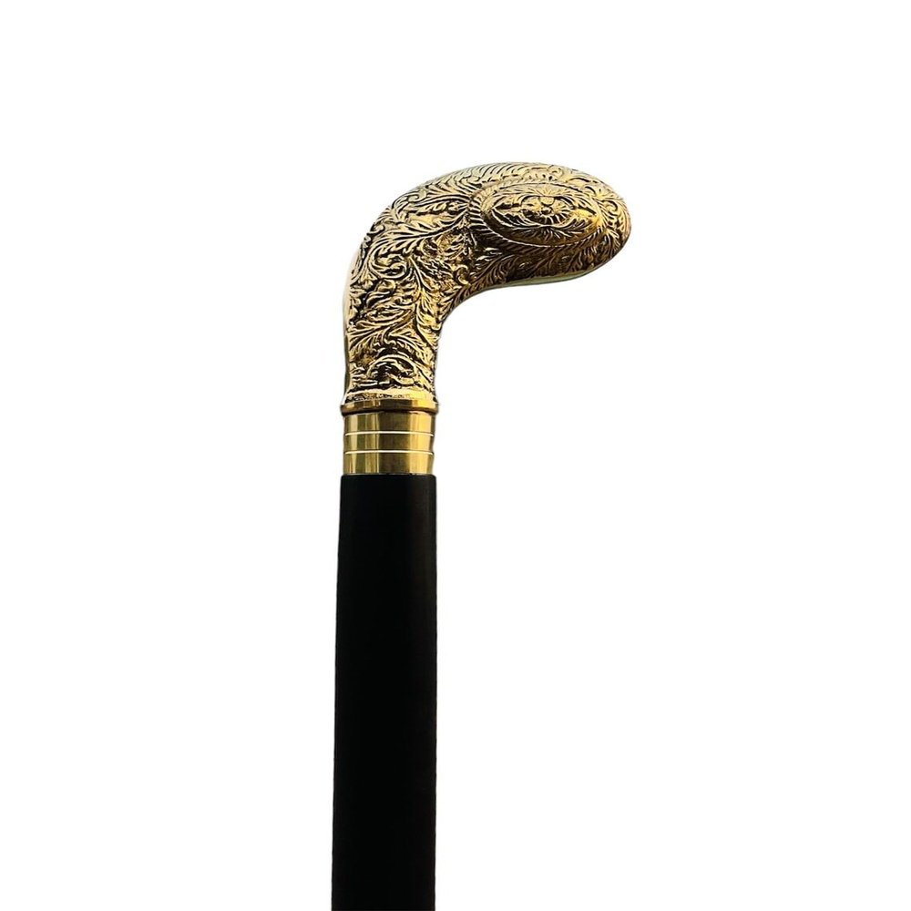 Solid Brass Walking Cane with Victorian Golf Head