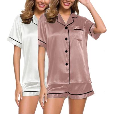 Women's Long Satin Pajama Set, 4-Piece Cami Top and Shorts Set