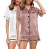Women's Long Satin Pajama Set, 4-Piece Cami Top and Shorts Set view 1