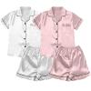 Women's Long Satin Pajama Set, 4-Piece Cami Top and Shorts Set view 2