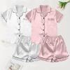 Women's Long Satin Pajama Set, 4-Piece Cami Top and Shorts Set view 3