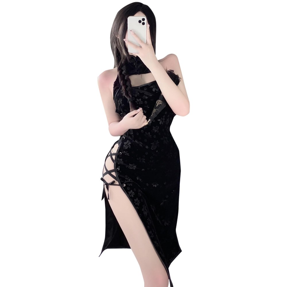 SINMIUANIME Sexy Qipao Cosplay Lingerie Set, Black