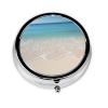 Beach Clear Sea Sand Round Mini Metal Pill Organizer, 3 Compartments view 1