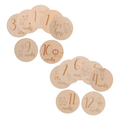 ibasenice Wooden Monthly Milestone Cards for Newborns, 14-Piece Baby Signs and Cards for Baby Showers