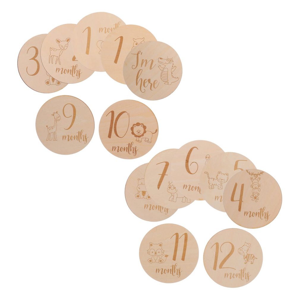ibasenice Wooden Monthly Milestone Cards for Newborns, 14-Piece Baby Signs and Cards for Baby Showers