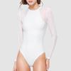 Duohropke Women's Long-Sleeve Elegant Mesh Bodysuit with Rhinestones, Sexy High-Neck Thong Bodysuit view 2