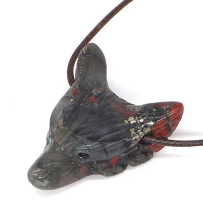 VERIMP 1pc Natural Gemstone Wolf Head Figurine, Bloodstone Crystal Hand-Carved Animal Sculpture, Quartz Pendant Craft
